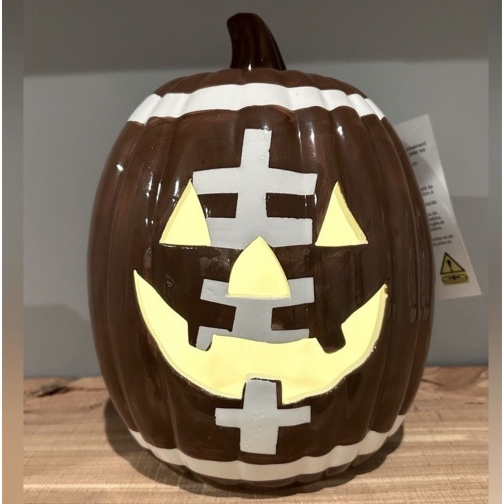 Halloween Football LED Light Up Pumpkin Jack O Lantern Ceramic Home Decor
